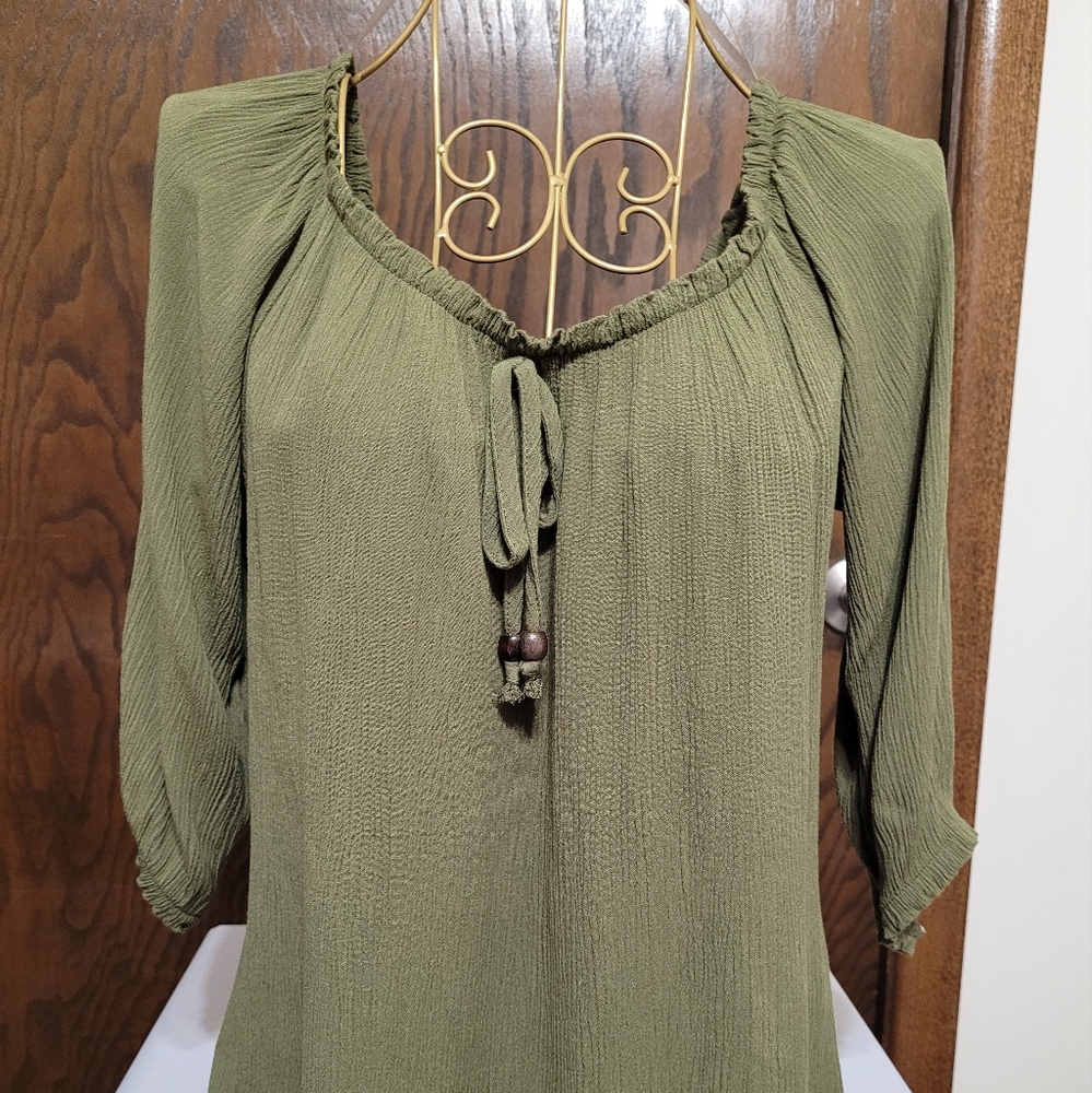 MARACUYA Women's Olive Green On Or Off The Shoulder Top with Tie Detail Size M